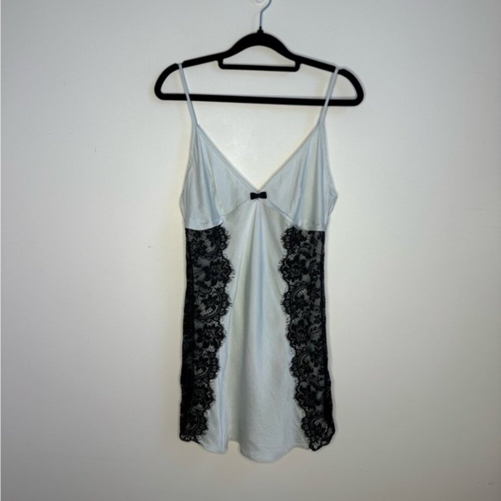 Victoria’s Secret 100% Silk Pale Green and Black Lace Slip Dress/ Chemise Size L